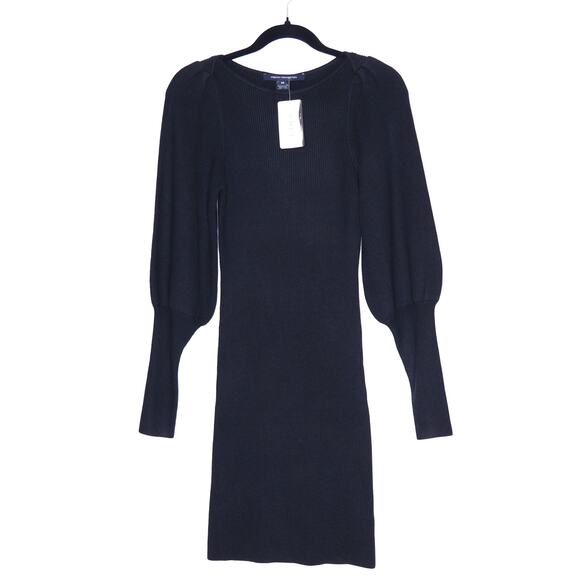 FRENCH CONNECTION NEW Joss Knit Mini Dress Black Bishop Sleeve Women's XS - Picture 1 of 10